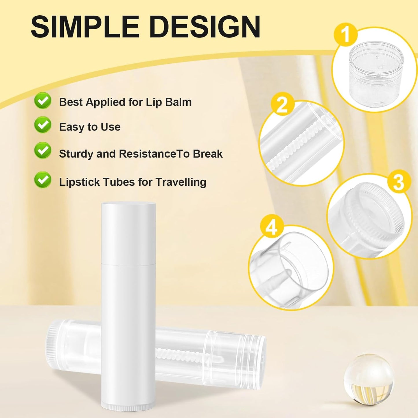 Empty Lip Balm Tubes for DIY Lipstick with Leak-proof Caps, 100-Pack Lip Balm Containers BPA Free, White-Velvo Beauty