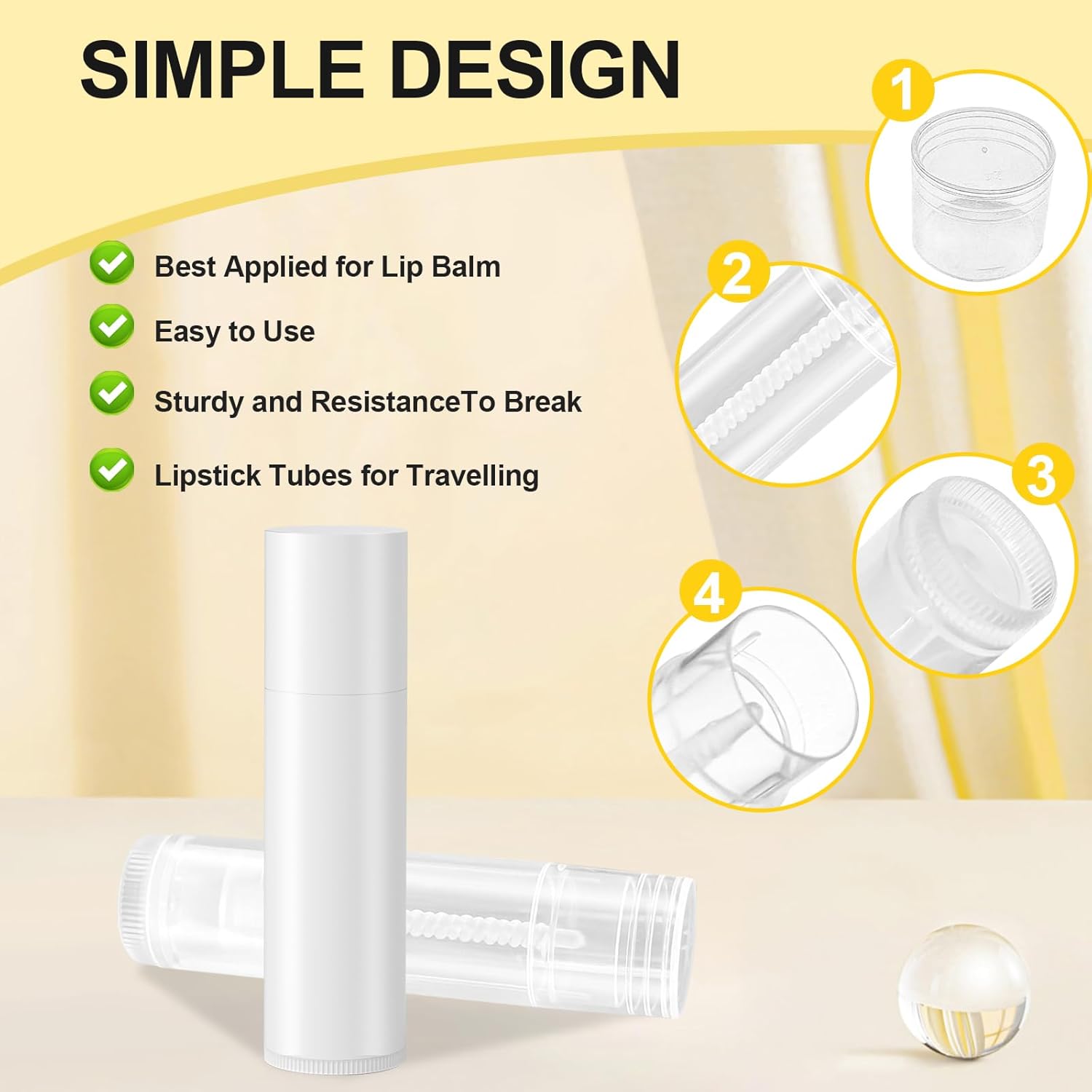 Empty Lip Balm Tubes for DIY Lipstick with Leak-proof Caps, 100-Pack Lip Balm Containers BPA Free, White-Velvo Beauty