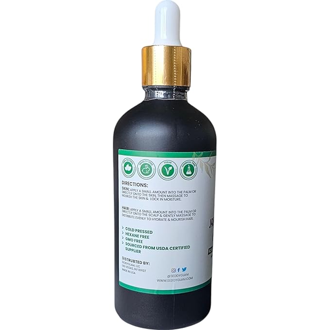 Seddy Organic Jamaican Black Castor Oil - with Rosemary & Peppermint in Glass Bottle - Cold Pressed | Hexane-Free | Promotes Hair Growth | Strengthens Hair | Hair Treatment Oil - 3.4 Fl. Oz-Velvo Beauty