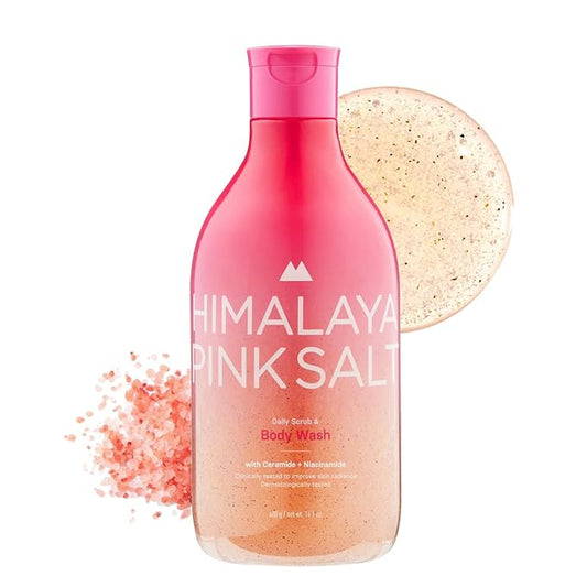 HIMALAYA PINKSALT Daily Scrub & Body Wash - Exfoliating Body Scrub, Dead Sea Salt & Himalayan Pink Salt, Natural Moisturizing Bodywash, Retinol & Hyaluronic Acid Shower Gel, Korean Skincare 14.1oz-Velvo Beauty