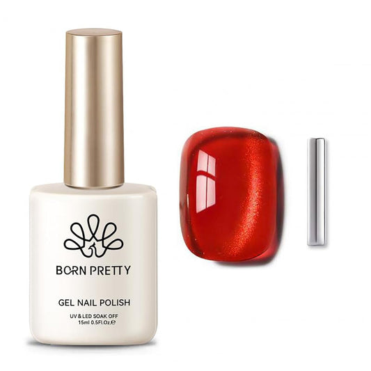 Born Pretty Cat Magnetic Eye Gel Nail Polish,Red Jelly Glass Magnetic Gel Polish, Artisan Glitter Soak Off Nail Art Salon Manicure Home Gift 15ml-Velvo Beauty