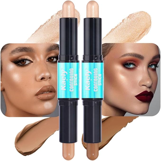 evpct 2in1 Face Shaping & Contouring Stick Cream Contour Concealer Bronzer Stick Makeup Kit for Face Highlighter Makeup Stick contorno maquillaje de maquillaje, NEW Medium + NEW Medium Tan-Velvo Beauty