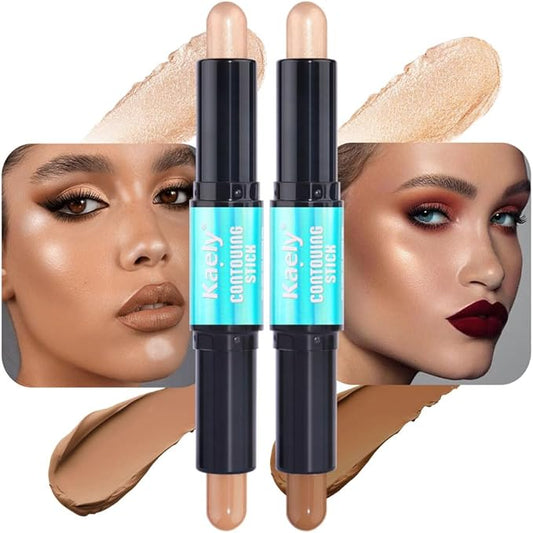 evpct 2in1 Face Shaping & Contouring Stick Cream Contour Concealer Bronzer Stick Makeup Kit for Face Highlighter Makeup Stick contorno maquillaje de maquillaje, NEW Medium + NEW Medium Tan-Velvo Beauty