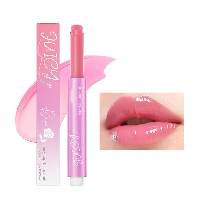 Juicy Lip Plump Shift, Click Melting Lip Balm Lasting Tint Hydrating & Nourishing Lip Care Moisturizer Glossy Color Changing Lip Gloss Non Sticky Lipstick Vegan Tinted Lip Balm (#1 Rose)-Velvo Beauty