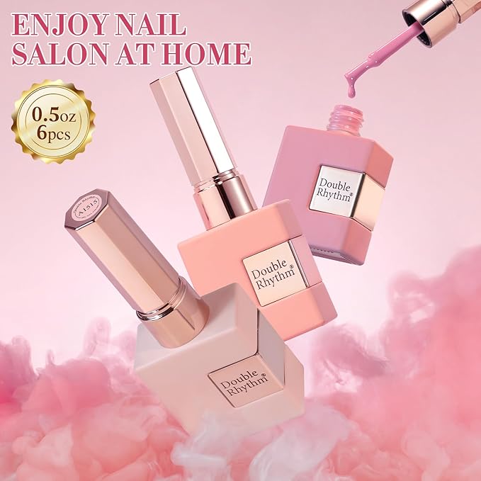 Double Rhythm 6 Pcs 15 ML Gel Polish Set Same Color Same Bottle Soak Off Gel Polish Kit Nail Art Manicure Salon DIY at Home for Women (Burgundy Red Nude Pink Purple Beige-T6-3)-Velvo Beauty