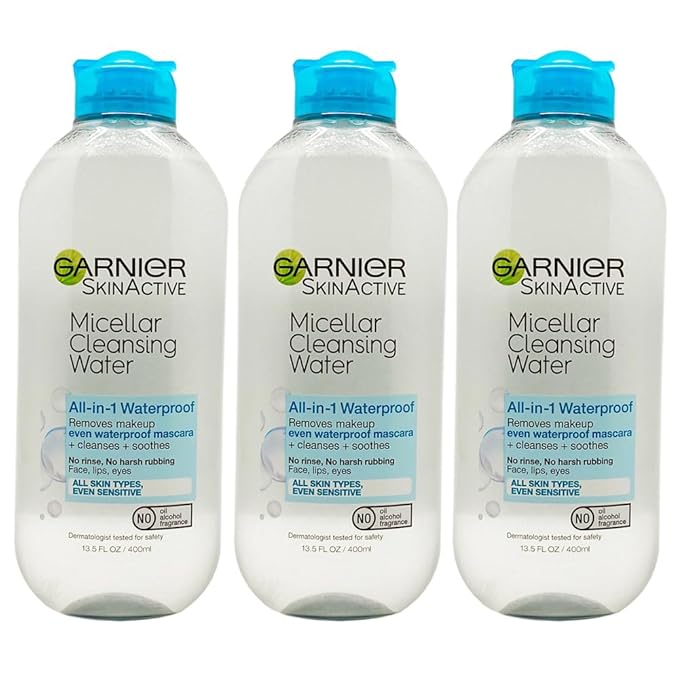 Garnier Skin Active Cleansing Water All in 1 Makeup Remover and Facial Cleanser 13.5 Pack, Micellar Waterproof, 40.5 Fl Oz, Pack of 3-Velvo Beauty