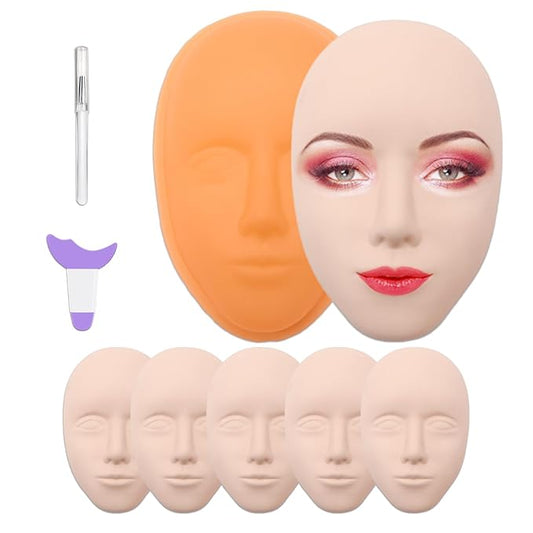 Makeup Practice Face Kit - Includes 6PCS Practice Fake Face & 5D Face Model Stand and Eye Makeup Assistance Tools, Ideal for Daily Makeup Training and Workshops-Velvo Beauty