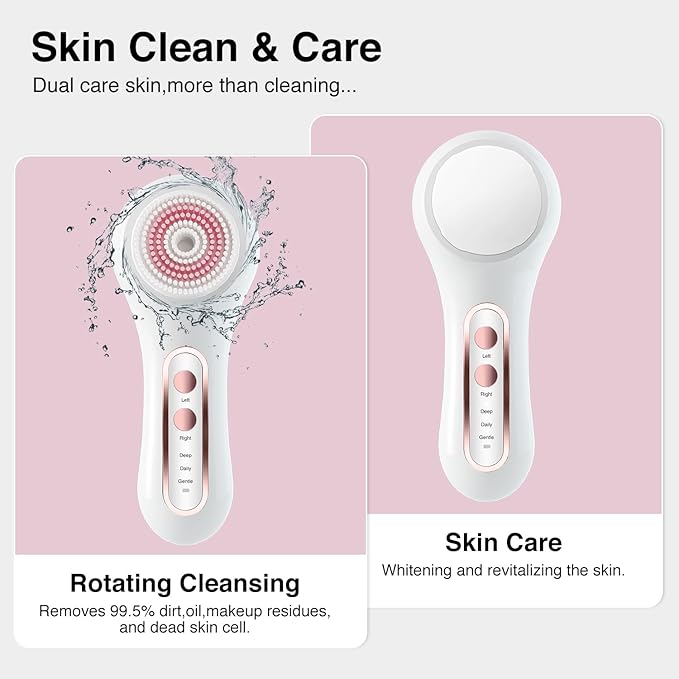 Face Scrubber Exfoliator,Facial Cleansing Brushes Rechargeable IPX7 Waterproof with 5 Brush Heads,Electric Face Spin Brush for Exfoliating, Massaging and Deep Cleansing (White)-Velvo Beauty