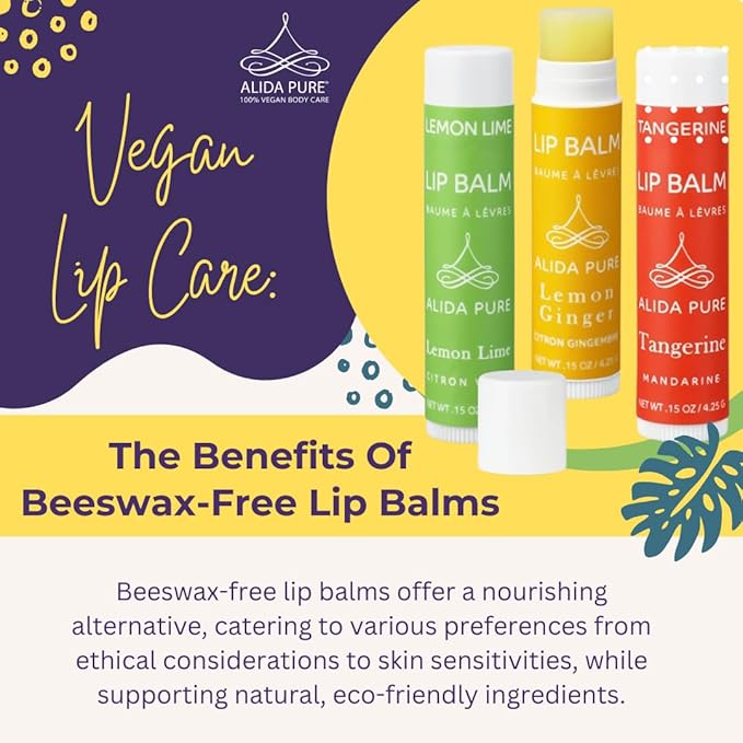 Lemon Ginger Lip Balm Collection, Vegan Lip Balm Set, Bees Wax Free, with Avocado Oil, Organic Jojoba Oil, Vitamin E, Natural Moisturizer For Dry, Cracked, or Chapped Lips, 3 Tube Set-Velvo Beauty