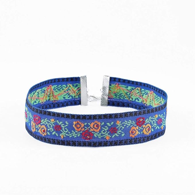 Boho Necklace Flower Choker Necklace Leaves Chain Necklace Jewelry for Women and Girls (Blue)-Velvo Beauty