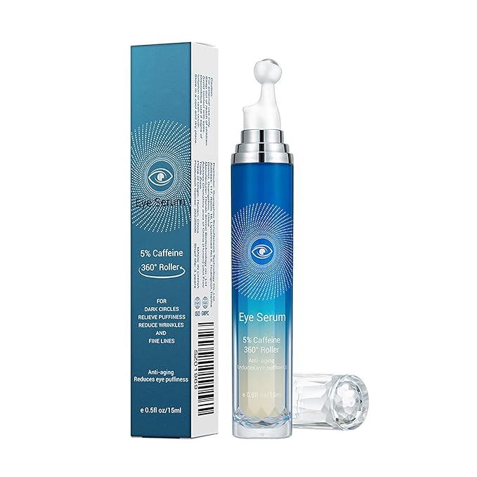 5% Caffeine Eye Serum with 360° Massage Rollerball Topper,Caffeine Eye Cream for Dark Circles,Wrinkles,Puffiness and Fine Lines,Under Eye Roller Cream Eye Bags Treatment for Women and Men-Velvo Beauty