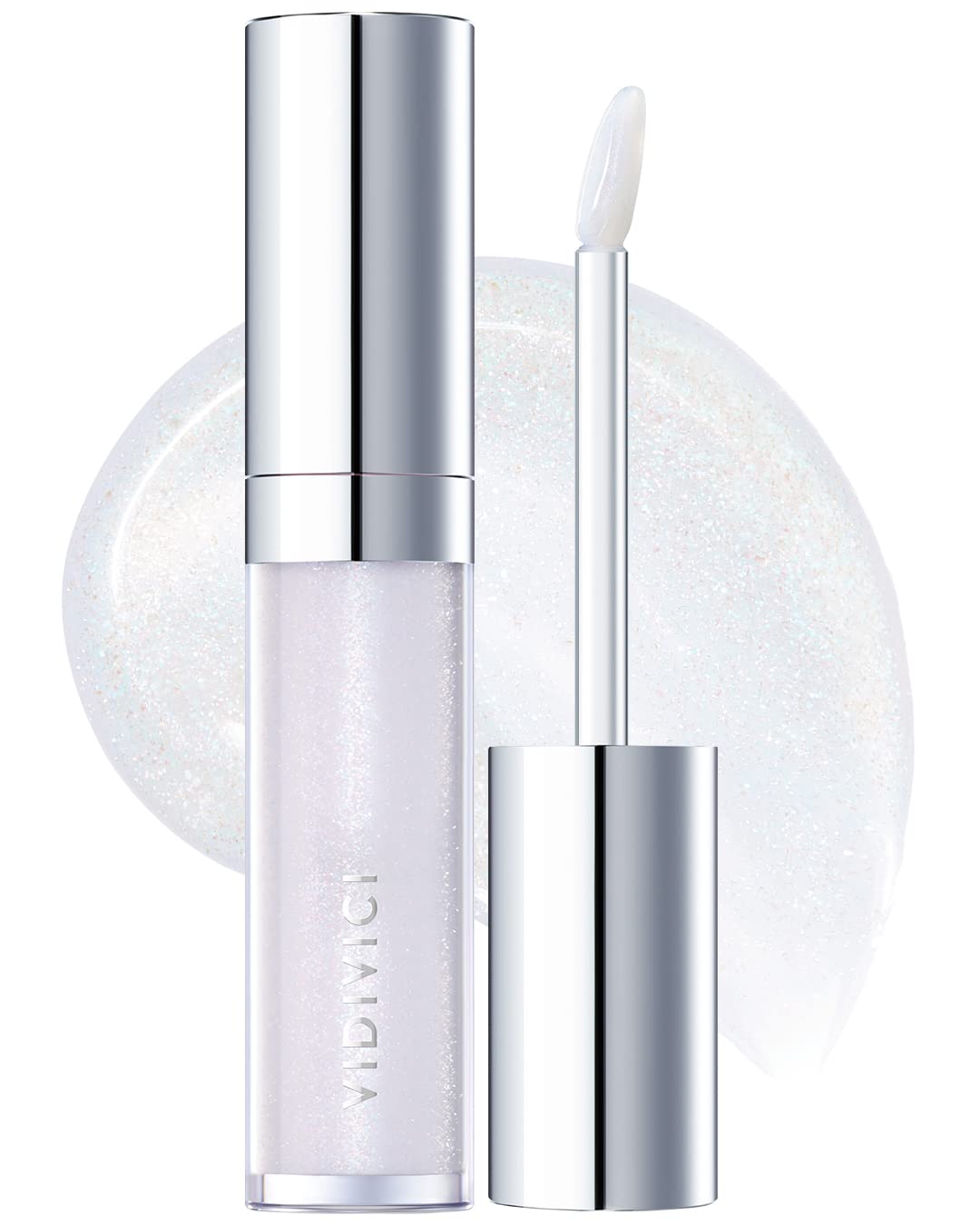VIDIVICI Millennial Lip Oil #02 Illumination - Non-Sticky Dewy Gloss for Moisturized & Voluminous Lips - Illuminating Transparent Lavender-Blue Glitter Lip Makeup, 0.12 fl.oz.-Velvo Beauty