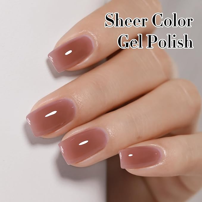 Double Rhythm 0.50 OZ Translucent Gel Polish Same Color Same Bottle Sheer Pastel Neutral Natural Milky 15 ML Jelly UV Nail Art DIY at Home (Red Brown-A1510)-Velvo Beauty
