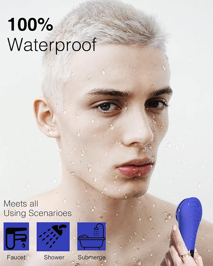 NågraCoola CLIE Facial Cleansing Brush, Waterproof and Rechargeable Face Scrub Brush for Men & Women, Cleansing, Exfoliating and Massaging, Electric Face Scrubber - Blue-Velvo Beauty