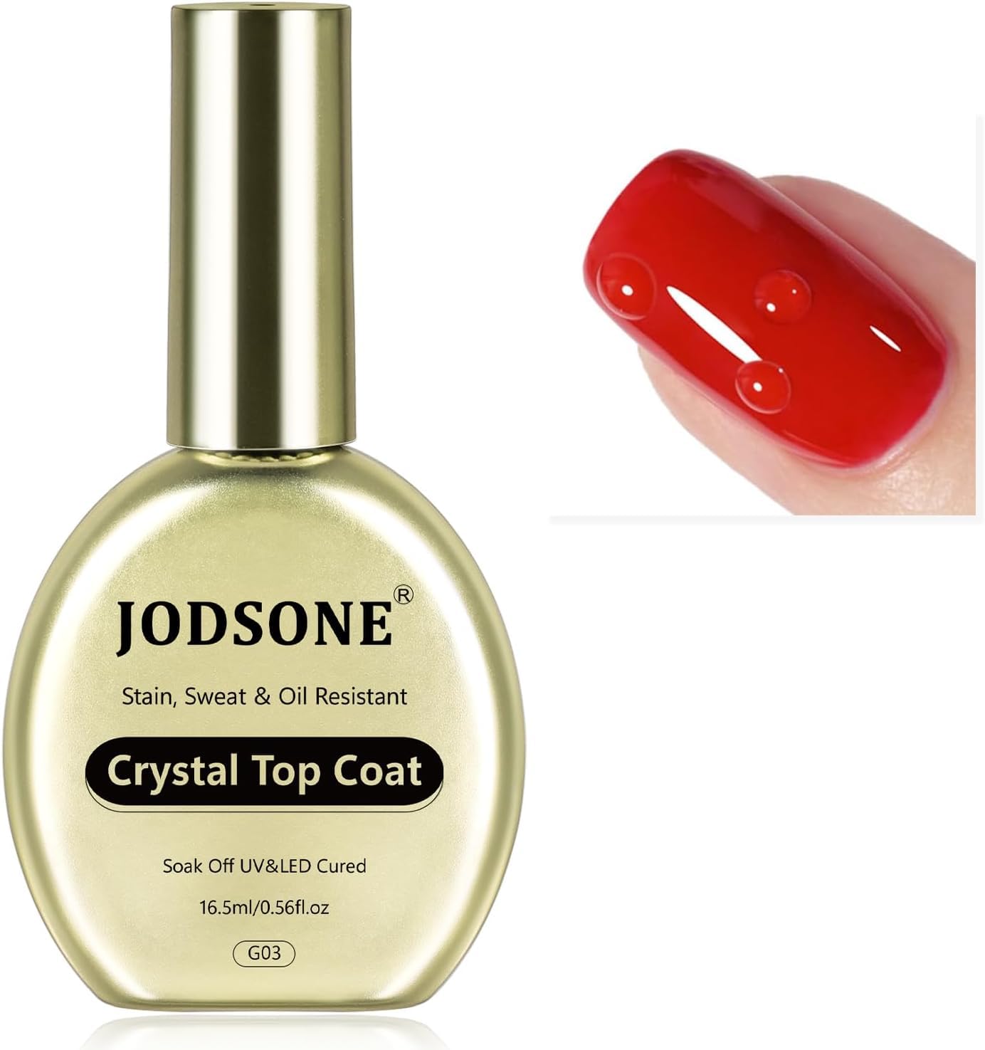 JODSONE Stain-Resistant Gel Top Coat - 16.5ml No Wipe Crystal Top Coat Gel Nail Polish, Anti-Stain & Long Lasting Gloss, for Sweaty Hands or Oil/Water Contact,U V Light Need-Velvo Beauty