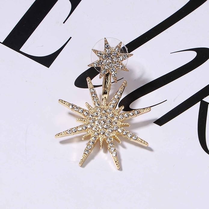 Starburst Jacket Earrings Gold Rhinestone Sun Earrings Front Back Studs Earrings Boho Celestial Earrings Jewelry for Women and Girls Gifts-Velvo Beauty