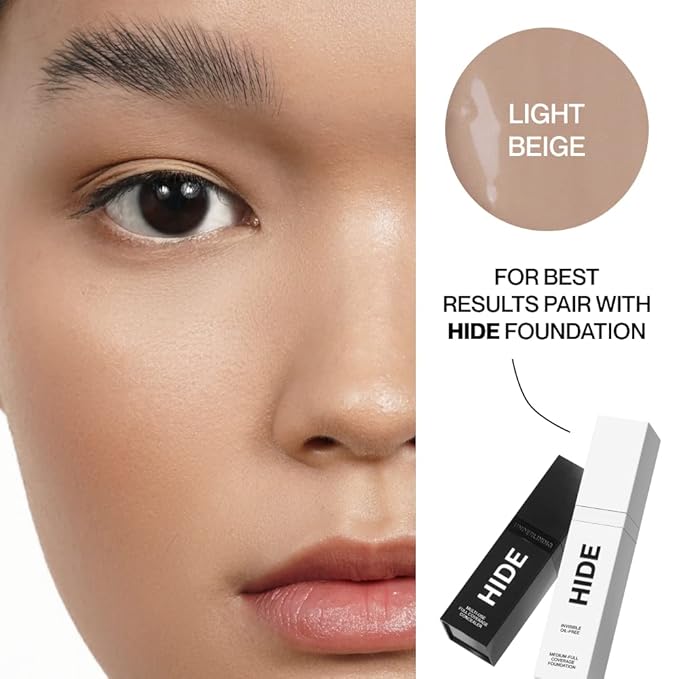 HIDE PREMIUM Liquid Foundation, Multi-Use Waterproof Foundation, Medium/Full Coverage Foundation, Shades for All Skin Types (See Shade Finder), Light Beige, 1 fl oz-Velvo Beauty