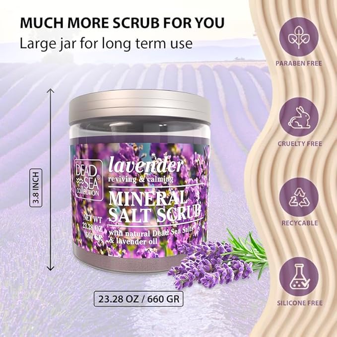 Dead Sea Collection Lavender Salt Scrub – Exfoliating Body Scrub for Women – Moisturizing and Nourishing Skin – with Pure Oils and Dead Sea Minerals (23.28 Oz)-Velvo Beauty