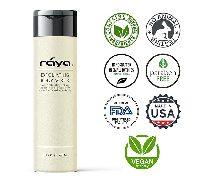 RAYA Exfoliating Body Scrub 8 oz (S-103) | Exfoliating, Refining, and Polishing Body Scrub | Made with Natural Loofah and Essential Oils | Relieves Ingrown Hairs-Velvo Beauty