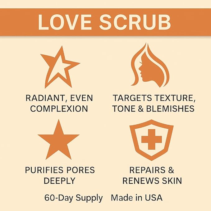 Love Scrub with Hyaluronic Acid Natural Face Exfoliator for Wrinkles, Acne, Fine Lines, Blackheads & Clogged Pores-Velvo Beauty