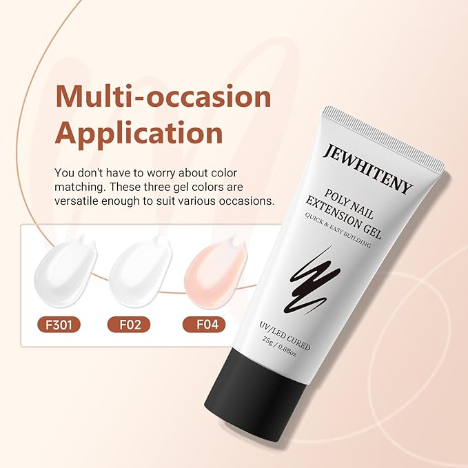 JEWHITENY Poly Extension Gel Nail Set Clear White Pink Poly Nail Gel With Slip Solution Base Coat Top Coat French Manicure for Finger Art and Home DIY Need U V Lamp Curing-Velvo Beauty