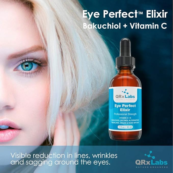 Eye Perfect Elixir - With Bakuchiol (Retinol Alternative), Pure Argan and Rosehip Oils, Squalane, Vitamin C & E - Best Anti-Aging Treatment Serum for Bags, Puffiness, Wrinkles, Crow Feet-Velvo Beauty