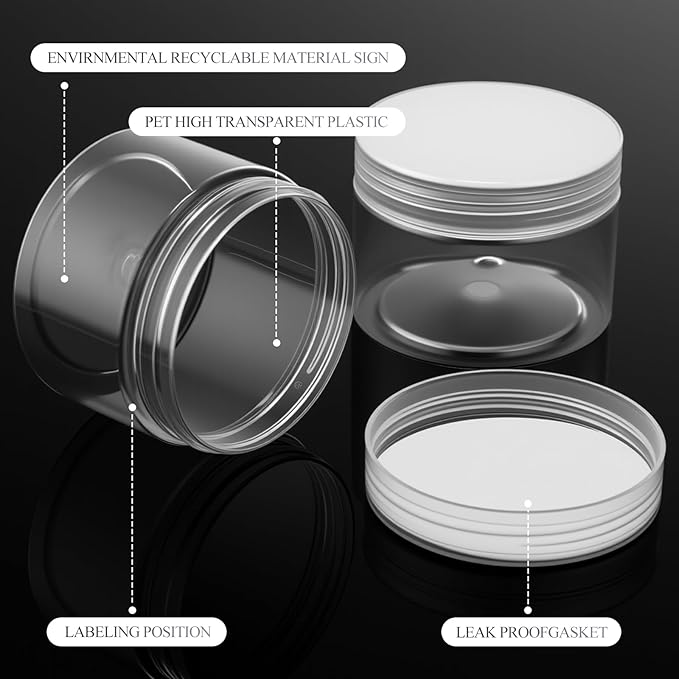 SATINIOR 24 Pieces Empty Clear Plastic Jars with Lids Round Storage Containers Wide Mouth for Beauty Product Cosmetic Cream Lotion Liquid Butter Craft and Food(Clear Lid,8 oz)-Velvo Beauty