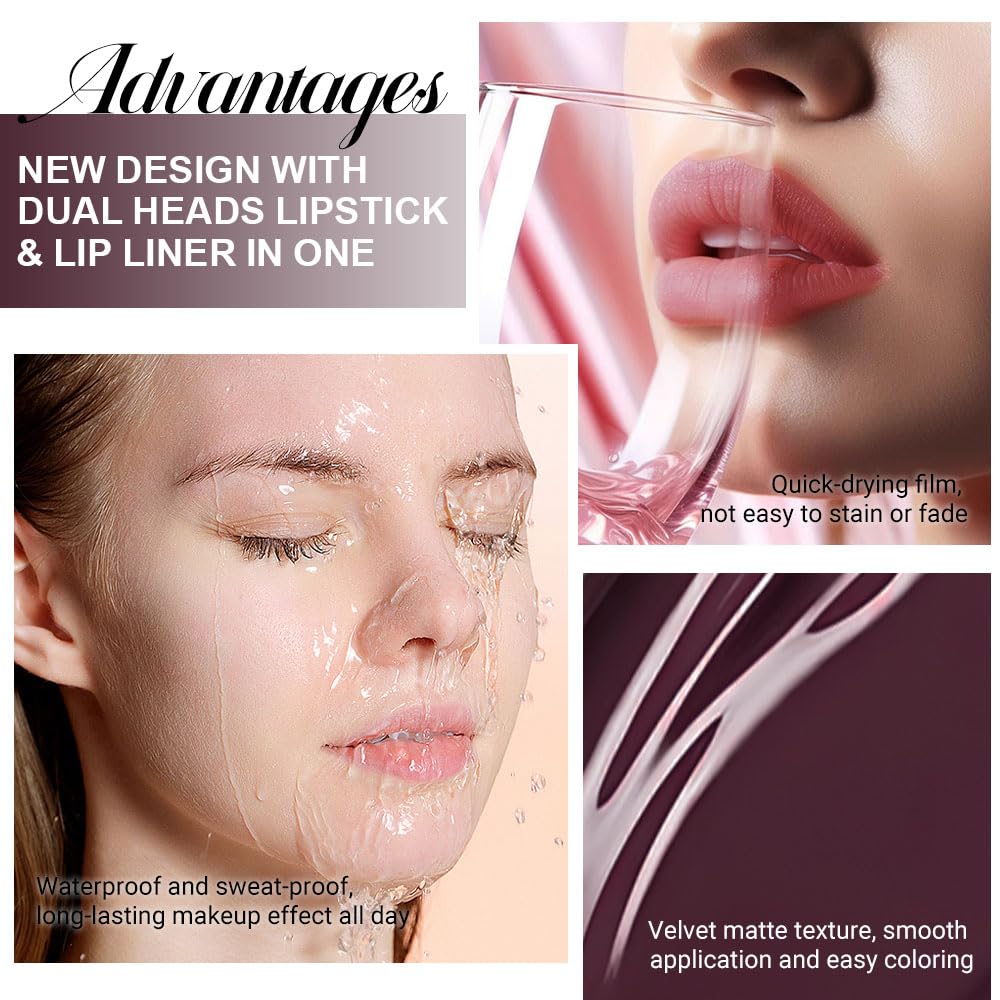 evpct 1Pcs Dark Deep Red Matte Lip Liner and Liquid Lipstick Stain Makeup Set for women, Red Long Lasting Smudge Proof Lipstick labiales matte mate larga duracion listip 24 hours originales,17#-Velvo Beauty