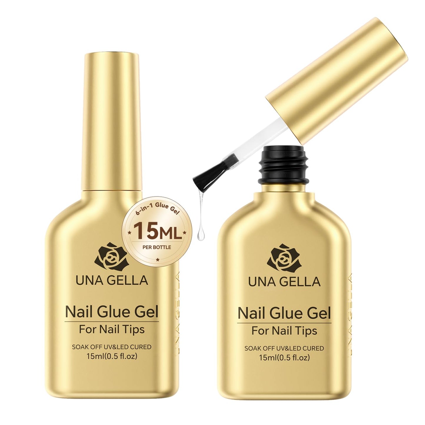 UNA GELLA 6 in 1 UV Gel Nail Glue for Clear Soft Gel Nails Tips, 2Pcs 15ml Lamp Curing Needed Long Lasting Super Strong Brush UV Nail Glue for Fake Tips and Clear Press on Nails-Velvo Beauty