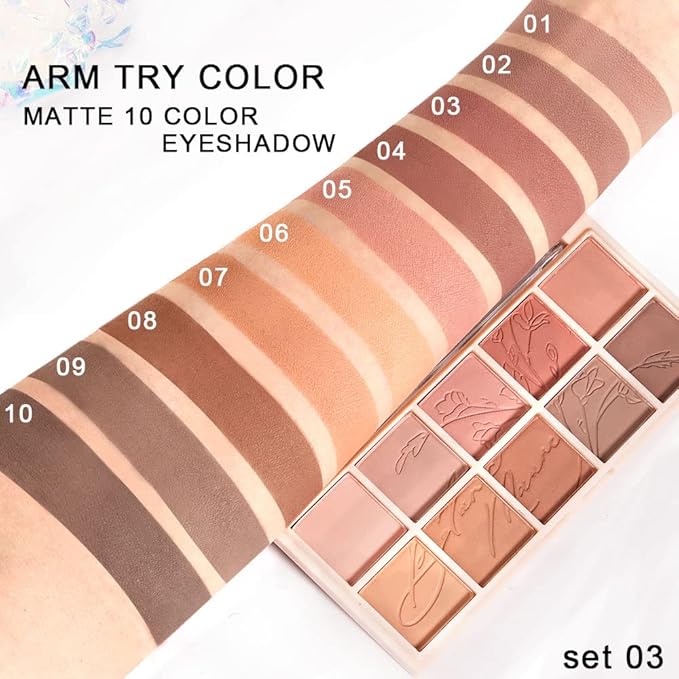 evpct 10 Colors Matte Nude Eye Shadow Palette Makeup for Older Women, Nude Brown Pink Cocoa Taupe Mauve Neutral Matte Cream Smokey Mini Eyeshadow Palette for Blue Green Eyes, Contour Makeup Palettes 6-Velvo Beauty