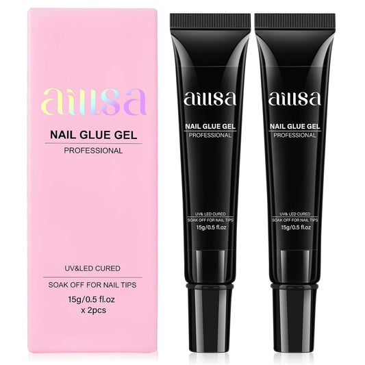 AILLSA Nail Gel Glue 2PCS Lamp Curing Needed Super Strong Nails Tip Glues Semi-Solid Professional False Gel Nail Glue for Acrylic Nail Tips Press on Nails-Velvo Beauty