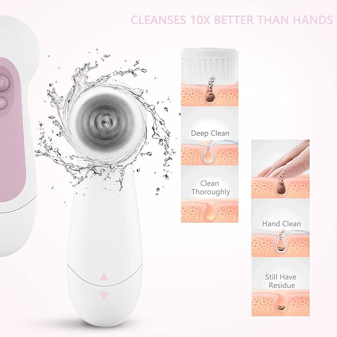 Waterproof Facial Cleansing Spin Brush Set with 5 Exfoliating Brush Heads - Electric Face Scrubber Cleanser Brush by CLSEVXY - Face Brush for Gentle Exfoliation and Deep Scrubbing-Velvo Beauty