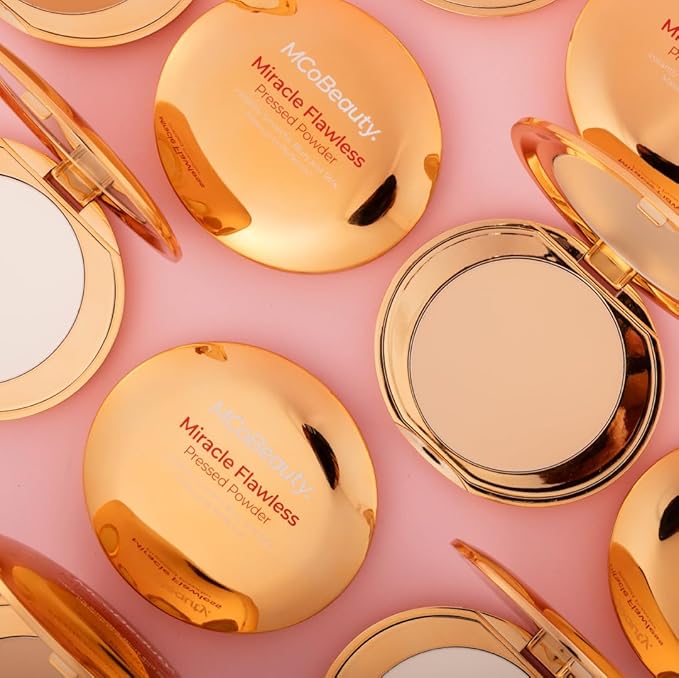 MCoBeauty Miracle Flawless Pressed Powder, Natural Medium Shade, Oil-Control, Soft-Focus Finish with Hydrating Rose Flower Extract & Sweet Almond Oil, Vegan, Cruelty Free Cosmetics-Velvo Beauty