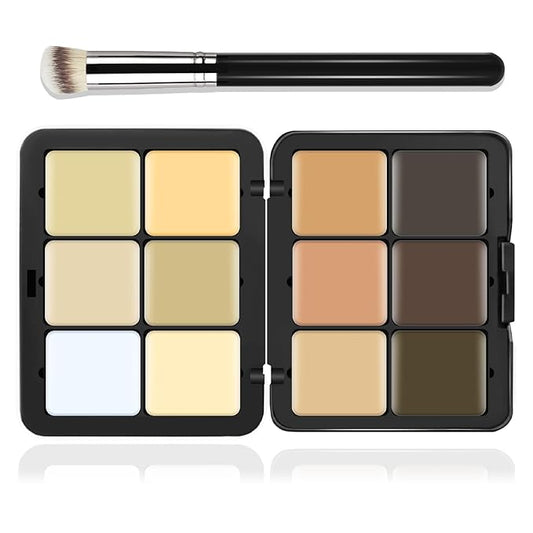 12 Colors Cream [Contour+Concealer] Makeup Palette for Cheeks - Multi-functional Makeup Palette with Brush, Natural Matte Long Wearing, Waterproof Blendable Face Makeup Palette (#03)-Velvo Beauty