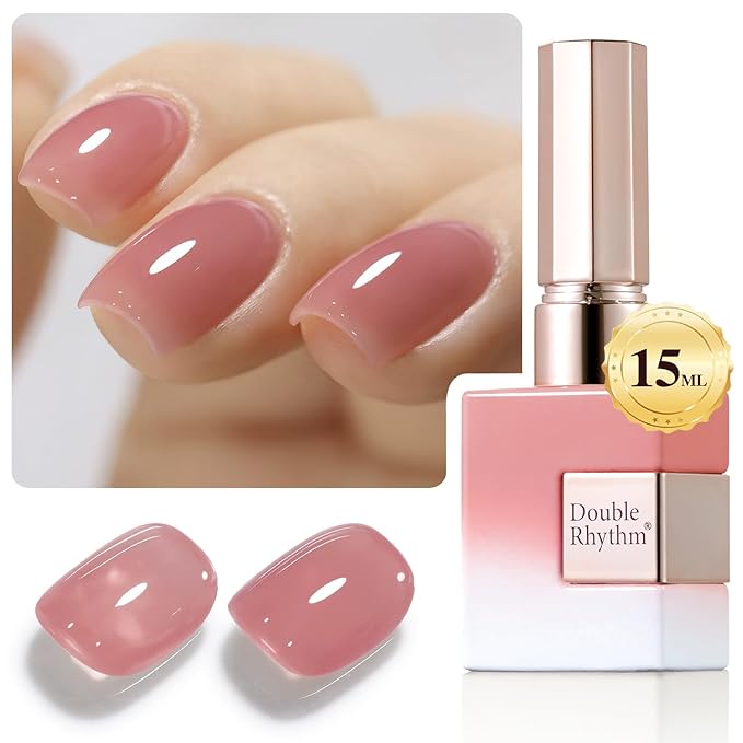 Double Rhythm 0.50 OZ Translucent Gel Polish Same Color Same Bottle Sheer Pastel Neutral Natural Milky 15 ML Jelly UV Nail Art DIY at Home (Pale Purple Pink-A1495)-Velvo Beauty
