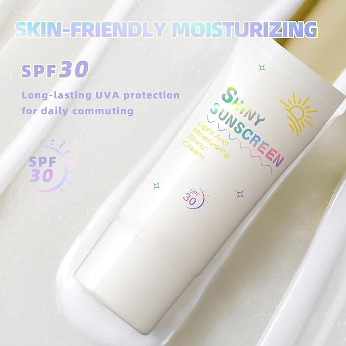 Shimmer Face Primer with Sunscreen, SPF 30, Highlighting Fine Glitter Brightening + Sun Protection, Moisturizing Sunscreen, Natural & Refreshing, Oil-Controlling,Non-Greasy Isolation Primer-Velvo Beauty