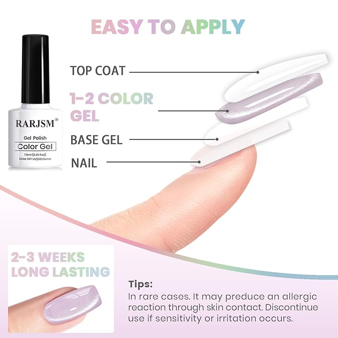 RARJSM Sparkle Diamond Cat Eye Gel Nail Polish Set 6 Colors Nude Pink Milky Jelly Purple Green Blue Silver Glitter Cateye Gel Polish with Magnet Stick UV LED Curing Requires Soak Off Home Salon Diy-Velvo Beauty