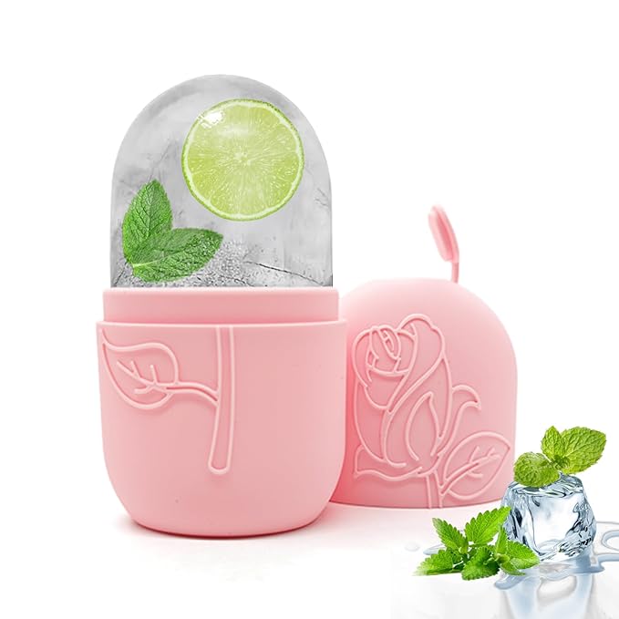 Ice Face Roller Massager for Face, Reusable Silicone Ice Cube Mold, Facial Beauty Ice Roller, Reduce Puffiness and Dark Circles, Minimize Pores & Improve Skin Texture (Pink)-Velvo Beauty