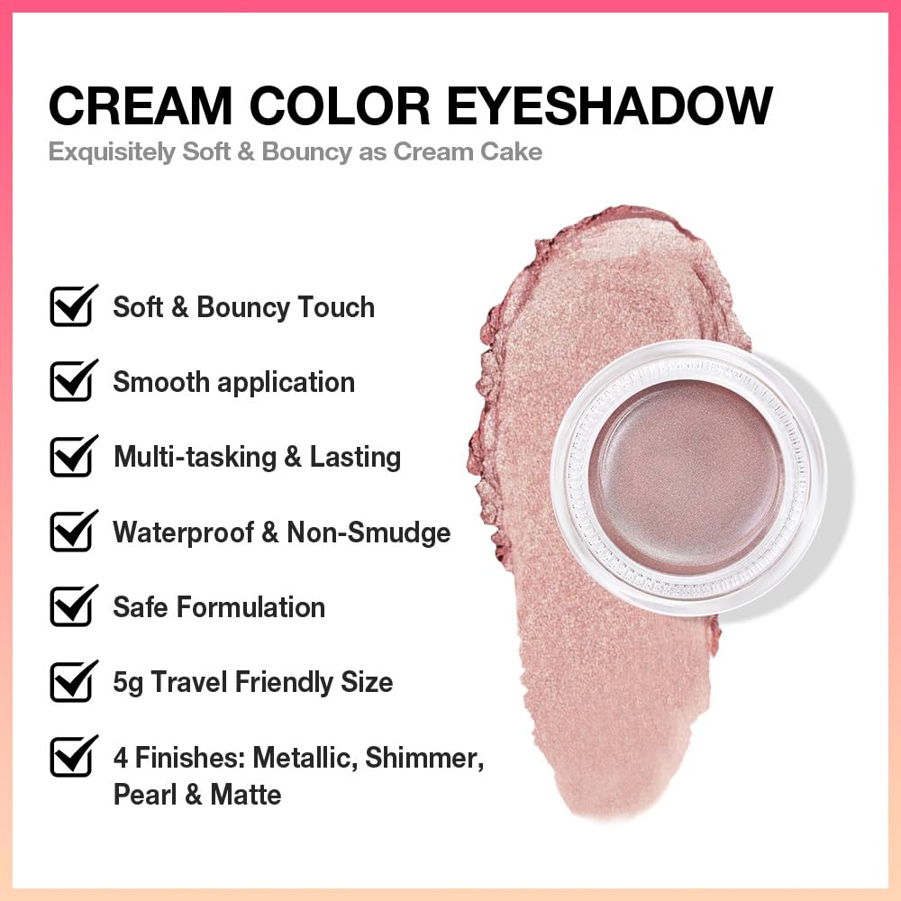 Cream Glitter Antique Rose Shimmer Metallic Eyeshadow Palette Makeup, Natural Single Mini Instant Holographic Eyeshadow For Women, Sombras Crema Para Ojos,Talc,Paraben&Cruelty Free,R02-Velvo Beauty