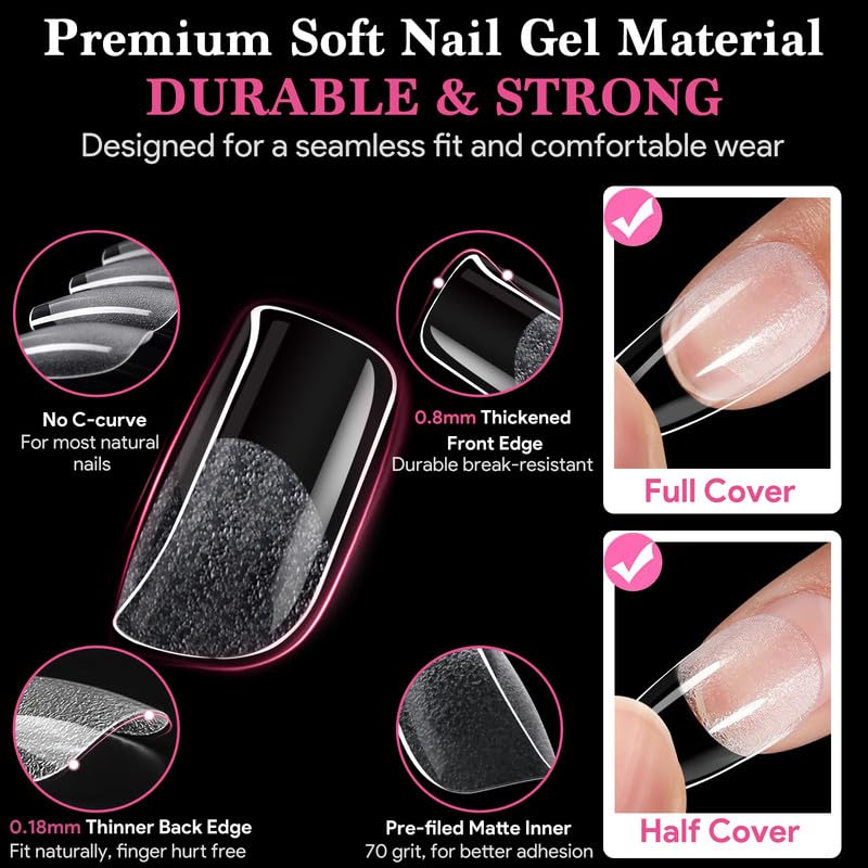 Short Square False Nail Tips, 15 Sizes 510 PCS Clear French Press On Fake Nail Soft Pre-shaped Half Matte Full Cover Gel Nail Tips Extensions Thick Long Lasting for DIY Beginners & Salon Manicure-Velvo Beauty