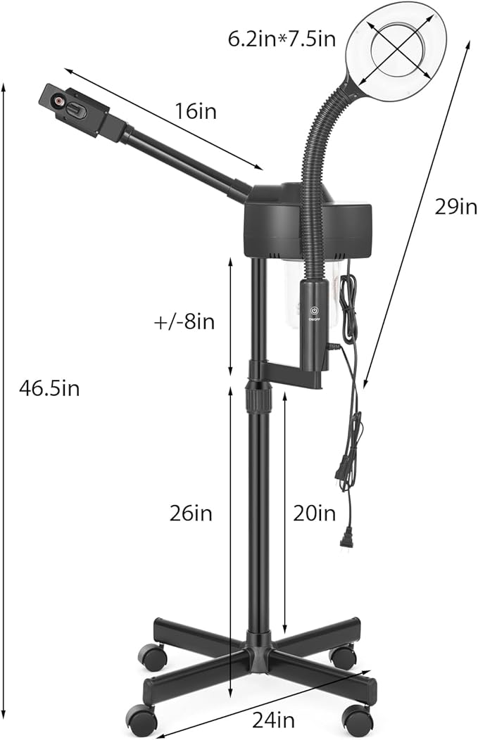 Professional Facial Steamer 2 in1 Steamer for Face 5X LED Magnifying Lamp Facial Steamer for Esthetician Beauty Face Equipment Use at Home or Salon（Black）-Velvo Beauty