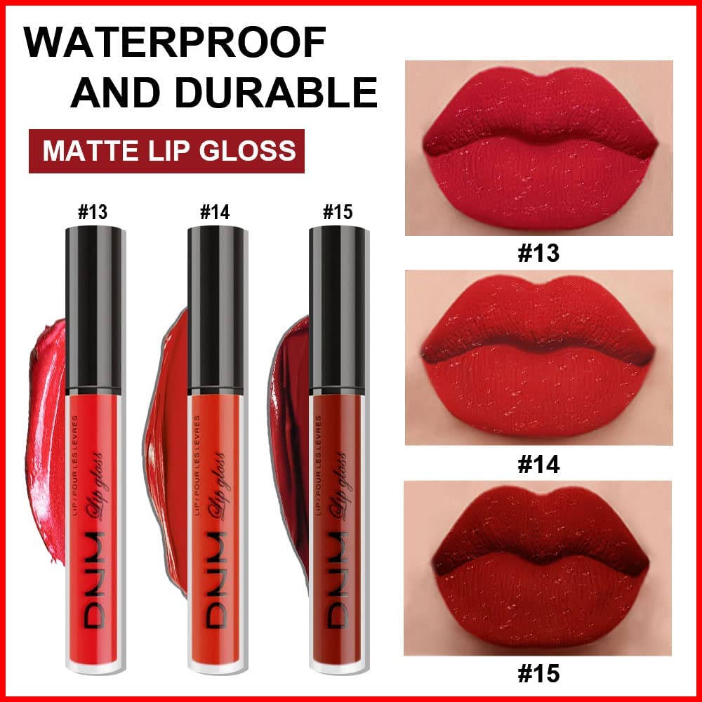 evpct 3Pcs Dark Ruby Fire Red Matte Liquid Lipstick Lip Stain Lipgloss sets for Women 24 Hour Red Matte Lipstick Long Lasting Smudge Proof-Velvo Beauty