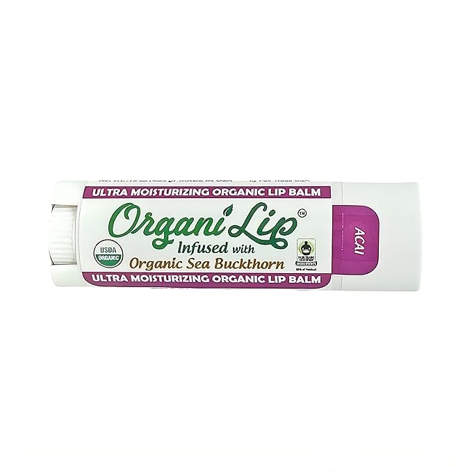 OrganiLip Organic Lip Balm, Acai Flavor, Ultra Hydrating Lip Moisturizer for Cracked or Dry Lips, Oval Shaped Tube, USDA Certified Organic, 3 Pack-Velvo Beauty