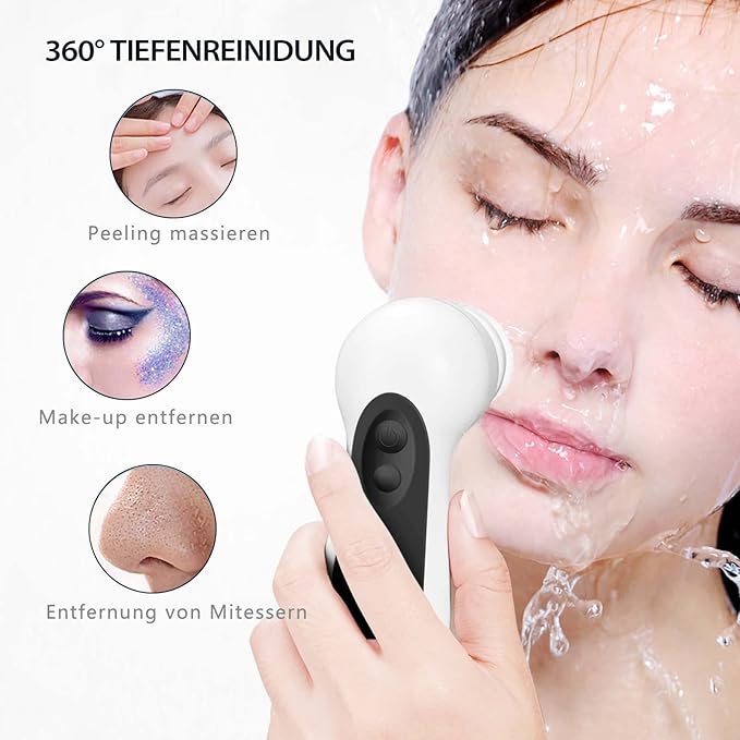 Waterproof Facial Cleansing Spin Brush Set with 5 Exfoliating Brush Heads - Electric Face Scrubber Cleanser Brush by CLSEVXY - Face Brush for Gentle Exfoliation and Deep Scrubbing-Velvo Beauty