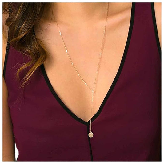 Boho Coin Disc Necklace Gold Long Y Lariat Necklace Disc Y Drop Necklace Trendy Minimalist Everyday Necklace Jewelry for Women and Girls-Velvo Beauty