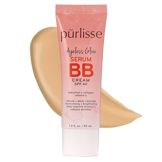 pūrlisse Ageless Glow Serum BB Cream SPF 40 - Glow BB Cream with SPF Enriched with Bakuchiol & Vitamin C to Help Improve Firmness & Reduce Wrinkles for Dewy Skin - Light Medium (1.4 oz)-Velvo Beauty