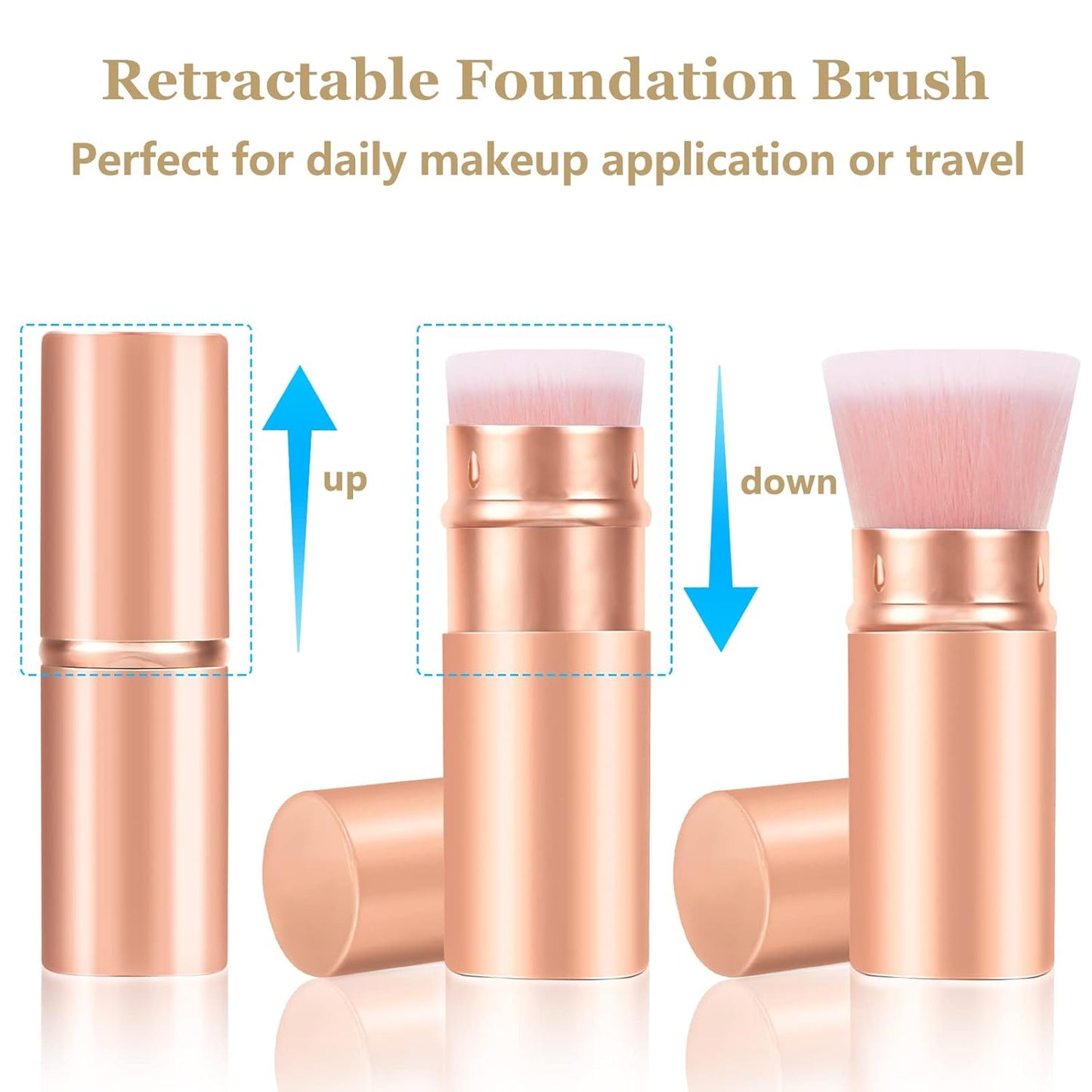Falliny Retractable Makeup Brushes, Travel Kabuki Powder Foundation Brush, Portable Face Liquid Foundation Sunscreen Brush with Cover for Blending Liquid, Bronzer,Cream or Flawless Powder Cosmetics-Velvo Beauty