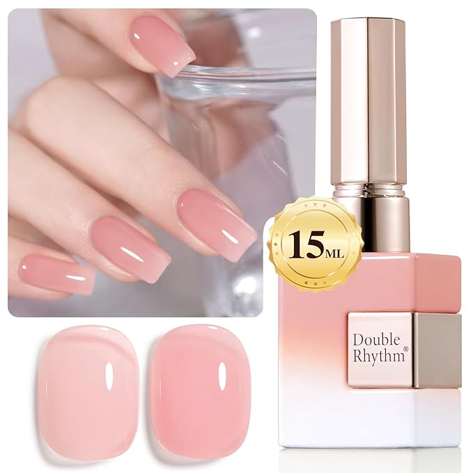 Double Rhythm 0.50 OZ Translucent Gel Polish Same Color Same Bottle Sheer Pastel Neutral Natural Milky 15 ML Jelly UV Nail Art DIY at Home (Jelly Rose Pink-A1380)-Velvo Beauty