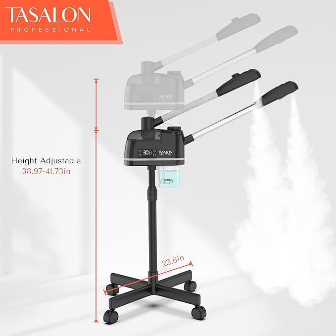 TASALON 2 in 1 Professional Facial Steamer on Wheels -with Ozone and Hot & Cold Mist, Ionic Facial Steamer Kit for Facial Deep Cleaning and Moisturize, SPA & Home, Ozone Face Humidifier - Black-Velvo Beauty