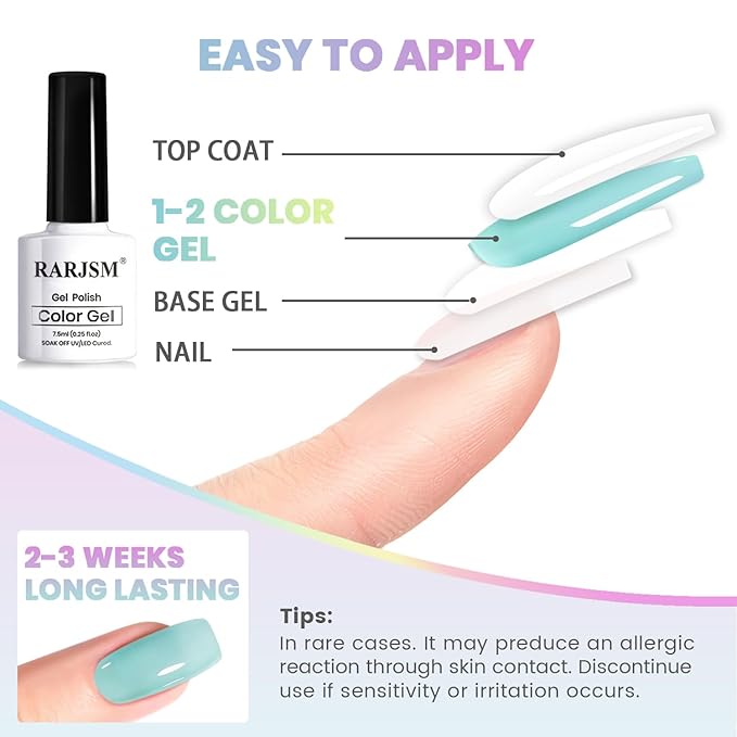 RARJSM Pastel Stained Glass Gel Nail Polish Set 6pcs Clear Orange Yellow Blue Pink Purple Crytal Transparent Jelly Series Sheer Amber Gel Varnish LED UV Curing Requires Spring Easter French Manicure-Velvo Beauty